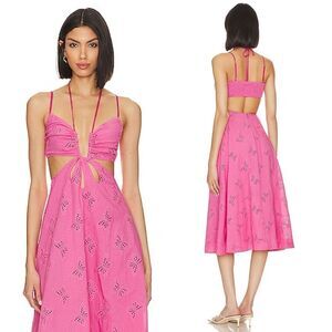 Lovers And Friends X Jetset Christina Farrah Midi Pink Dress Butterfly Size XL